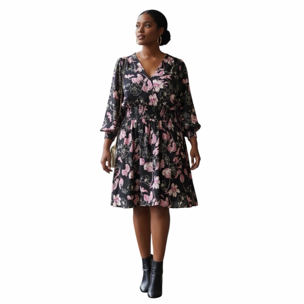 Ophelia Roe Smocked Crossover V-Neck Dress